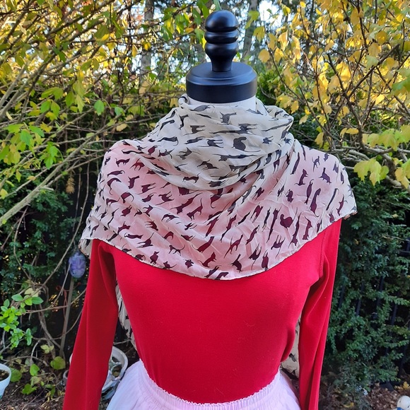 Beige Cat Print Scarf - Picture 3 of 5